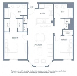2 bedroom floor plan | Aventine Apartments Hercules CA