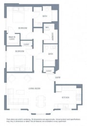 2 bedroom floor plan | Aventine Apartments Hercules CA
