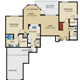 2 bedroom, 2 bathroom