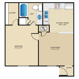 1 bedroom, 1 bathroom at Deerfield Apartments, Olathe, KS, 66062