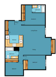 AB3x2f Floor Plan at Arabella Apartment Homes, Shoreline, WA