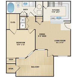 1 bedroom, 1 bathroom