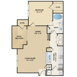 1 bedroom, 1 bathroom
