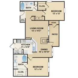 2 bedroom, 2 bathroom