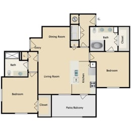 2 bedroom, 2 bathroom B at Sorrento at Deer Creek Apartment Homes, Overland Park, KS, 66213