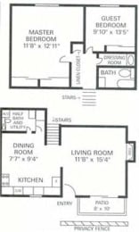 Our 2 Bedroom 1.5 Bath Apartment Floor plan at Wilderness West Apartments in Olympia, Washington