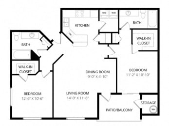  Floor Plan 2 Bedroom 2 Bath