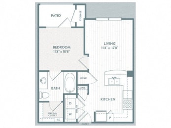 1 bedroom 1 bathroom A1 Floor Plan at Century Lake Highlands, Dallas, TX, 75231