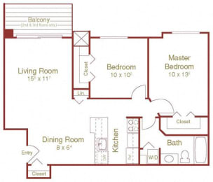 Woodward Middle 2  Bed   1  Bath   780 Sq. Ft. at Adams Creek, Auburn Hills, MI, 48326
