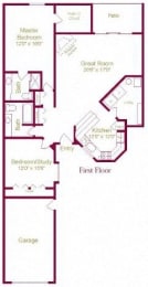 2  Bed   2  Bath   1,268 Sq. Ft. Orchard I Floor Plan at Amberly Apartments, West Bloomfield, MI
