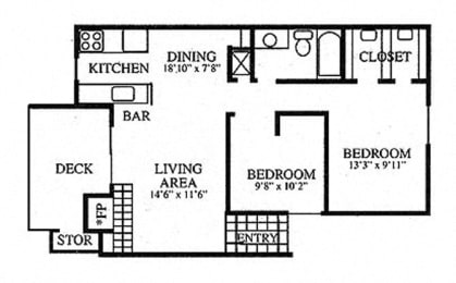  Floor Plan 2 Bedroom 2/1F