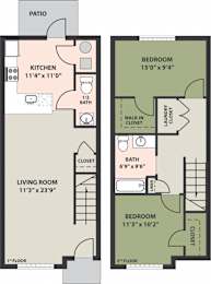  Floor Plan 2-Bed, 1-1/2-Bath Townhome