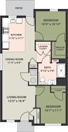  Floor Plan 2-Bed 1-Bath Garden