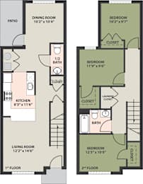  Floor Plan 3-Bed, 1-1/2 Bath, Townhome