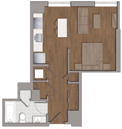 Studio 1 bathroomS5 Studio Floor Plan at The George, Wheaton, MD, 20902