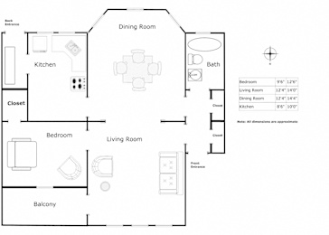  Floor Plan 1 Bedroom - 1 Bathroom