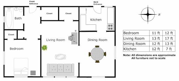  Floor Plan 1 Bedroom - 1 Bathroom