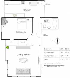  Floor Plan 1 Bedroom - 1 Bathroom