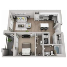 Azure 1-bed, 1-bath floor plan layout at Pointe Lake at Crabtree