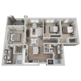 Garnet 3-bed, 2-bath floor plan layout at Point Lake at Crabtree