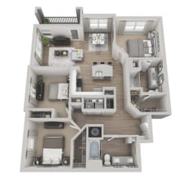 Merlot 3-bed, 2-bath floor plan layout at our Morrisville rentals