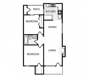 2 bed 1 bath floor plan at Overton Park Apartments, Dallas, 75216