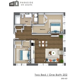  Floor Plan Two Bedroom One Bath