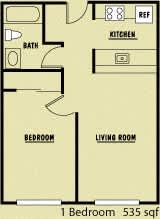  Floor Plan One Bedroom - 50% AMI