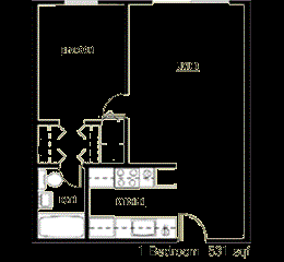  Floor Plan 1 Bedroom - 60% AMI
