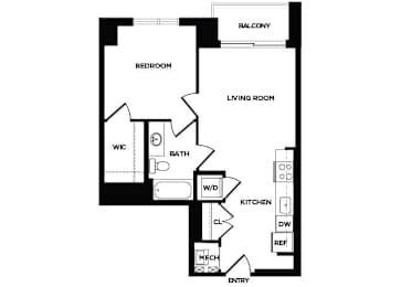 Floor Plan  one bedroom floor plan at The Bradley