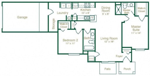 2  Bed   2  Bath   1,133 Sq. Ft. Aspen Floor Plan at Summit Creek, Canton, 48188
