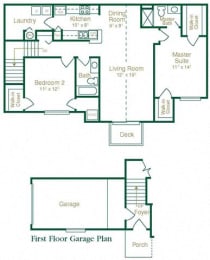 2  Bed   2  Bath   1,222 Sq. Ft. Denver Floor Plan at Summit Creek, Canton, MI