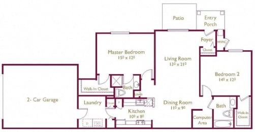 Amherst 2  Bed   2  Bath   1,356 Sq. Ft. Floor Plan at Wyndchase, Canton, Michigan