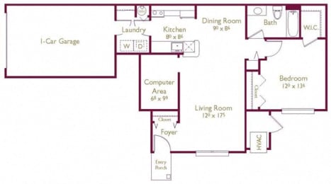 Richmond 1  Bed   1  Bath   927 Sq. Ft. Floor Plan at Wyndchase, Canton