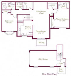 Manassas 2  Bed   2  Bath   1,253 Sq. Ft. Floor Plan at Wyndchase, Michigan, 48187