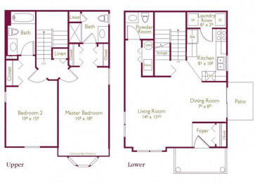 Hamilton 2  Bed   2.5  Bath   1,188 Sq. Ft Floor Plan at Wyndchase, Canton, MI