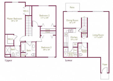 Jefferson 3  Bed   2.5  Bath   1,426 Sq. Ft. Floor Plan at Wyndchase, Canton, 48187