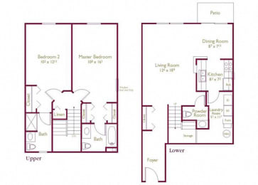 Washington 2  Bed   2.5  Bath   1,228 Sq. Ft. Floor Plan at Wyndchase, Canton, MI, 48187