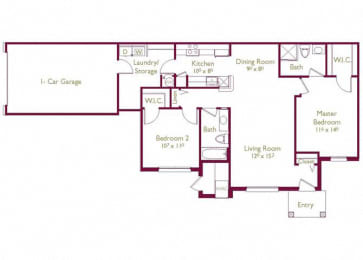 Shenandoah 2  Bed   2  Bath   1,152 Sq. Ft. Floor Plan at Wyndchase, Canton, 48187