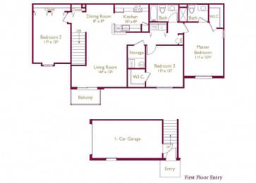 Williamsburg 3  Bed   2  Bath   1,359 Sq. Ft. Floor Plan at Wyndchase, Canton, Michigan