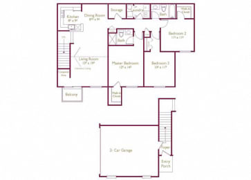 Loudon 3  Bed   2  Bath   1,391 Sq. Ft. Floor Plan at Wyndchase, Michigan