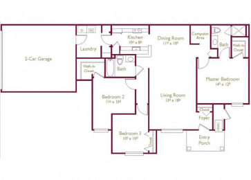 Virginia 3  Bed   2  Bath   1,413 Sq. Ft. Floor Plan at Wyndchase, Canton