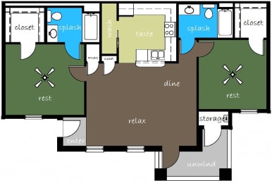  Floor Plan 2 Bed, 2 Bath