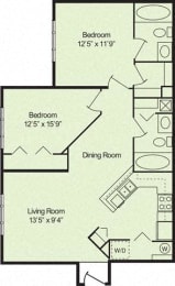 Two Bedroom Two Bathroom Floor Plan 921 Square Feet