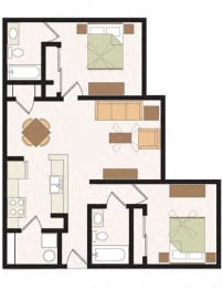 Two Bedroom Two Bathroom Floor Plan