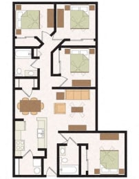 Four Bedroom Two Bathroom Floor Plan