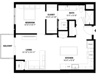  Floor Plan One Bedroom 1-B