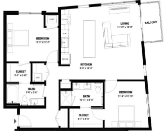  Floor Plan Two Bedroom 2-D