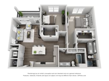 C3 2 Bed 2 Bath Floor Plan at Central Island Square, Daniel Island, 29492