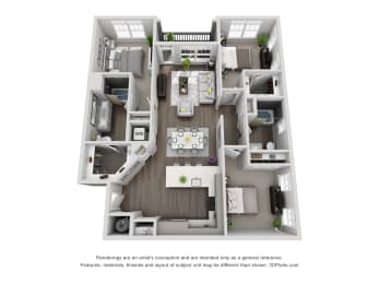 D4  3 Bed 2 Bath Floor Plan at Central Island Square, Daniel Island, SC